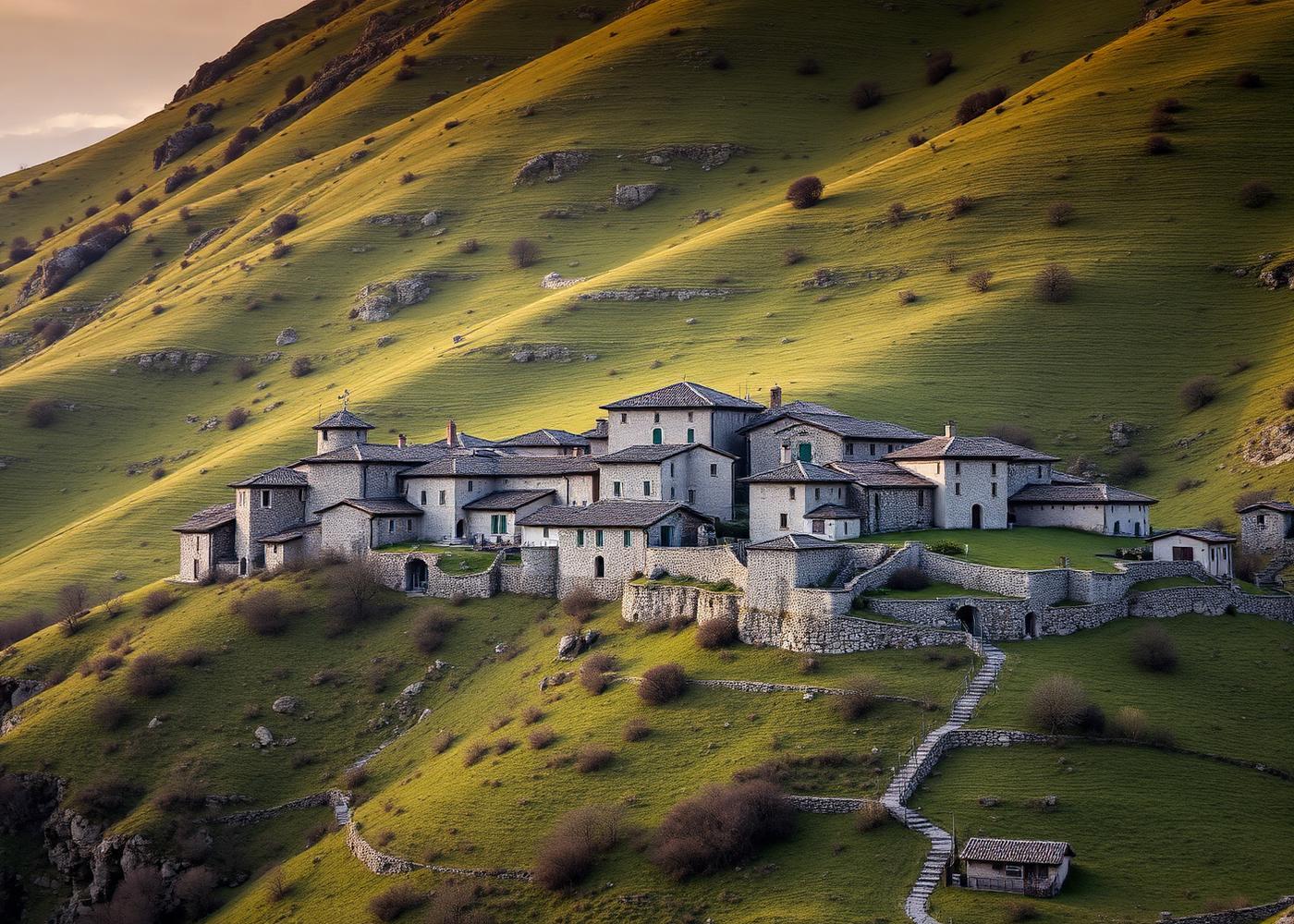 Borgo in pietra sulle pendici dei Monti Sibillini, territorio del progetto Dimore Sibilline